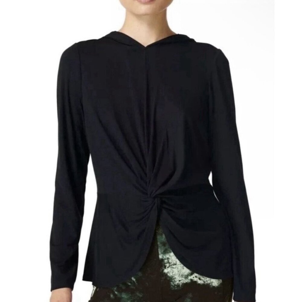 Sweaty Betty Black Tori Hooded Women's Twist Front Top Size Large